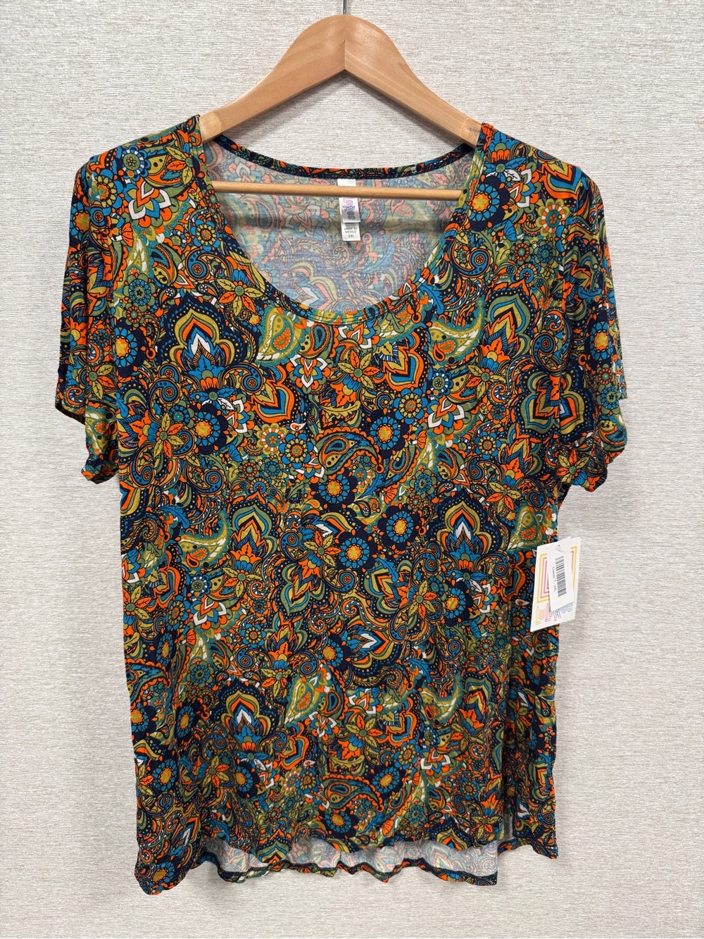 LuLaRoe Multicolor Paisley Scoop Neck T (Classic T) - Orange, Blue, Green, Brown